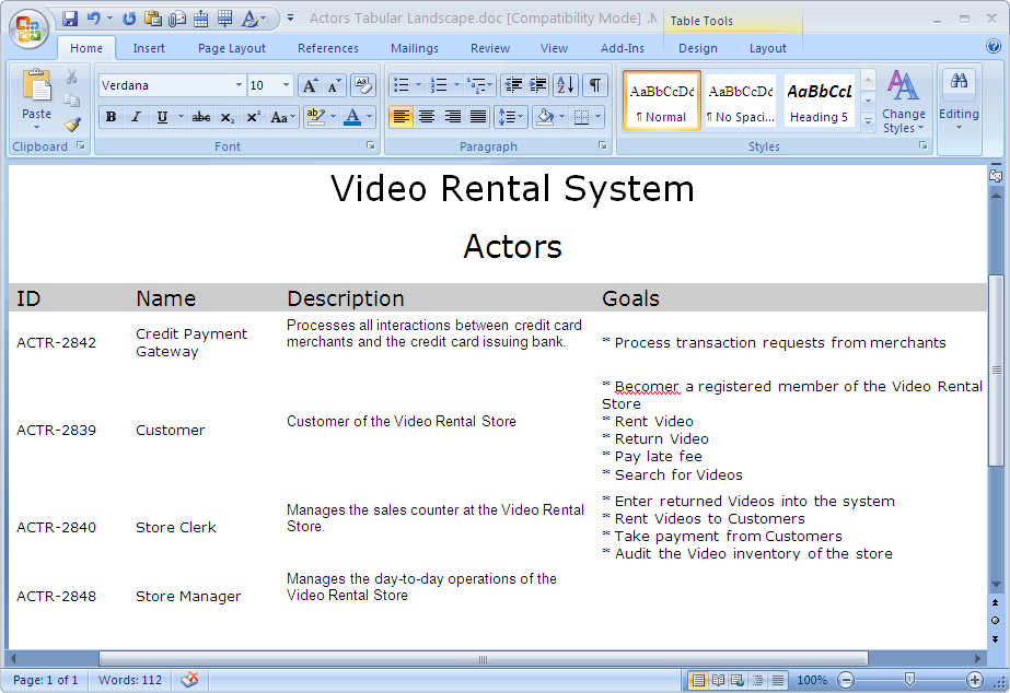 actors-document-tabular